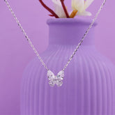 Sterling Silver Cz Diamond Butterfly Pendant With Chain